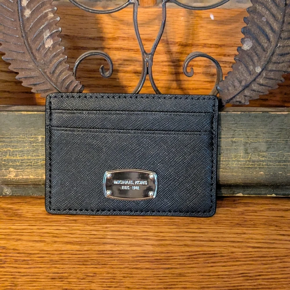 Michael Kors Black Leather Jet Set Card Case